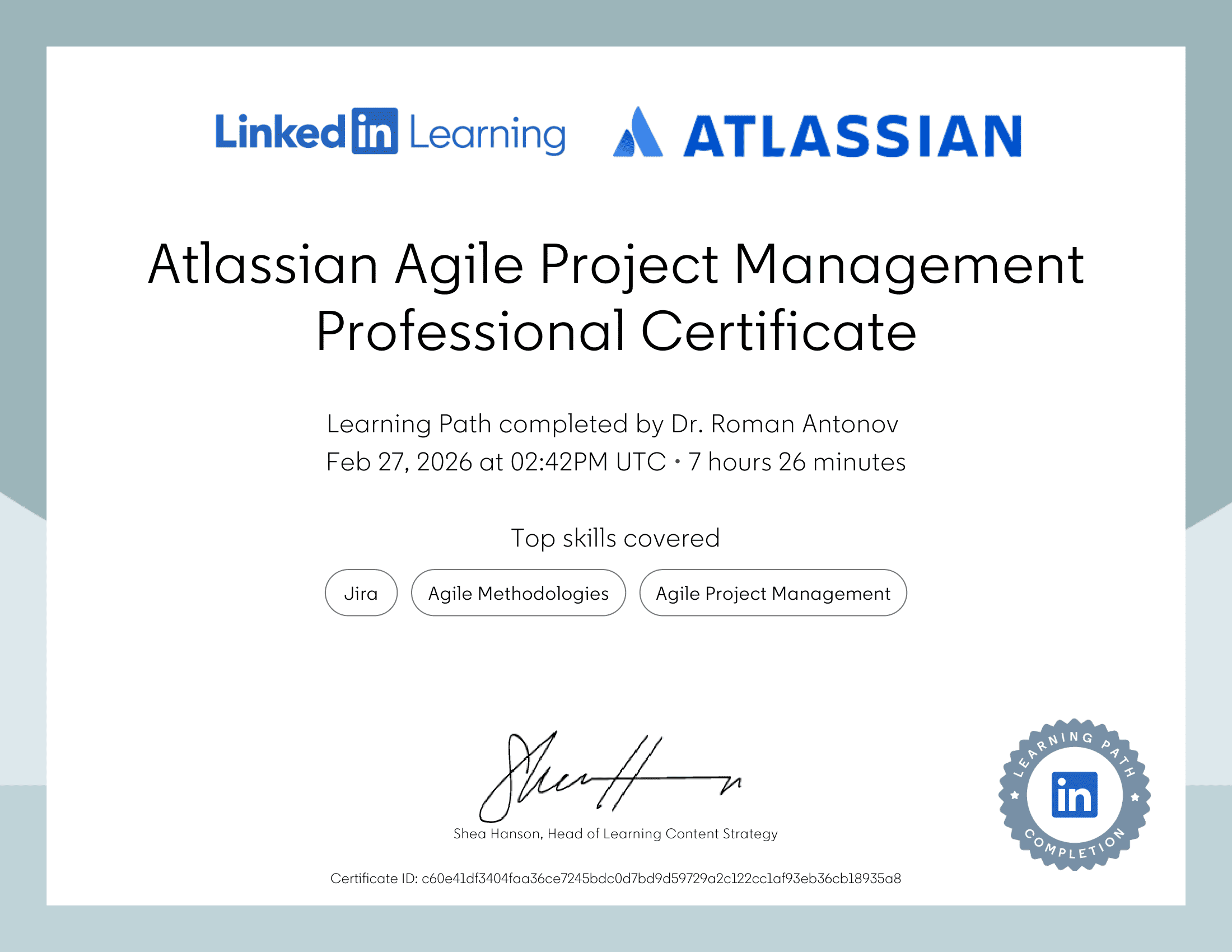 LinkedIn Atlassian Agile Project Management Professional