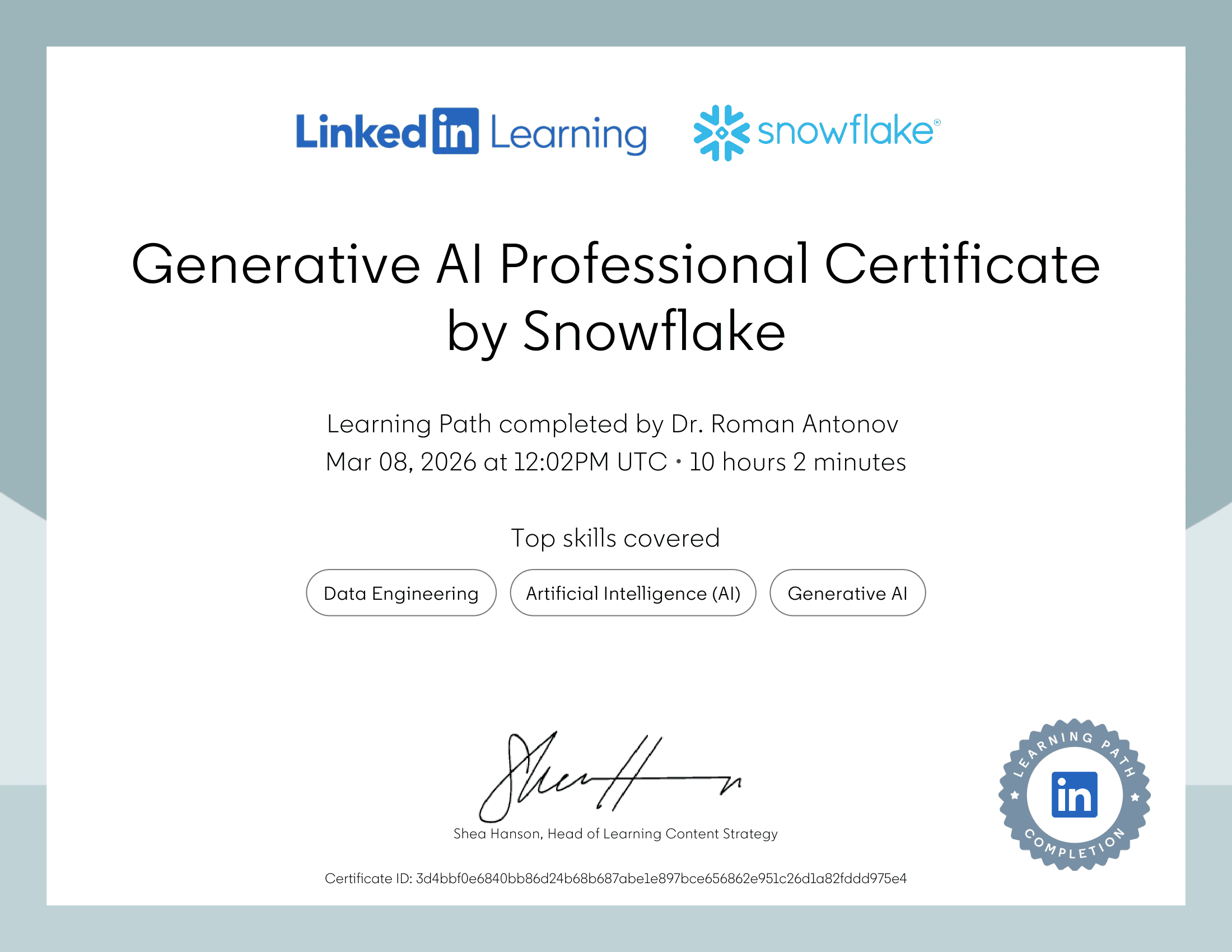 LinkedIn Generative AI Professional by Snowflake